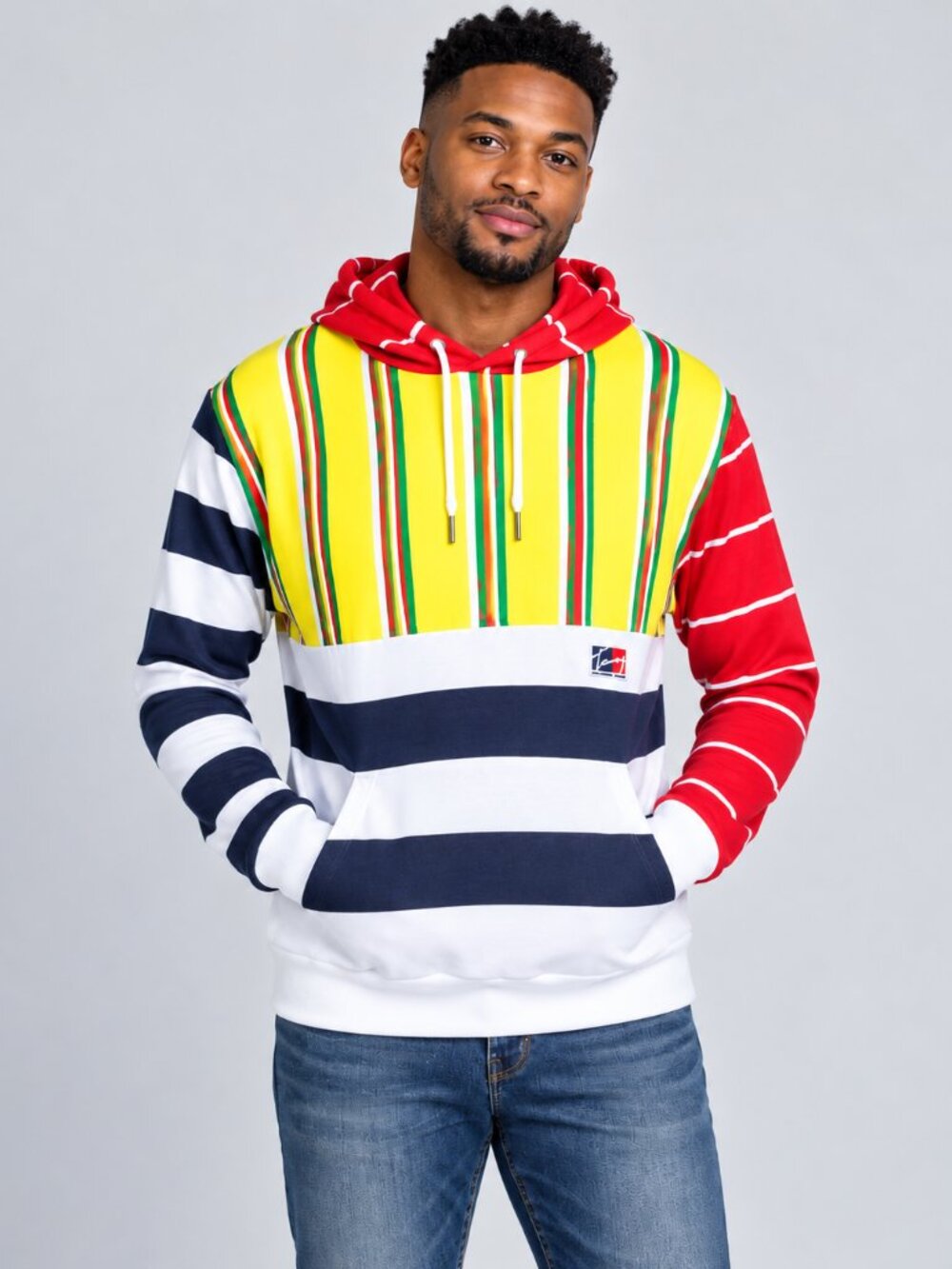 Tommy Hilfiger Sebastian Color-Block Hoodie Unisex Size L Black Multicolor